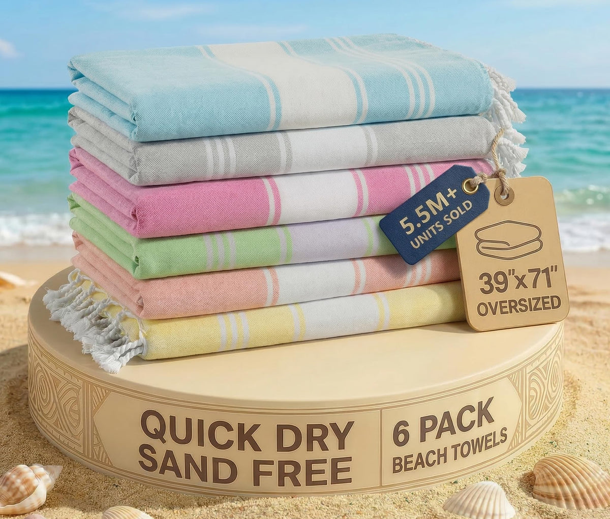 LANE LINEN Turkish Towels 6 Pcs, Beach Towels Oversized, Soft - Beach Party