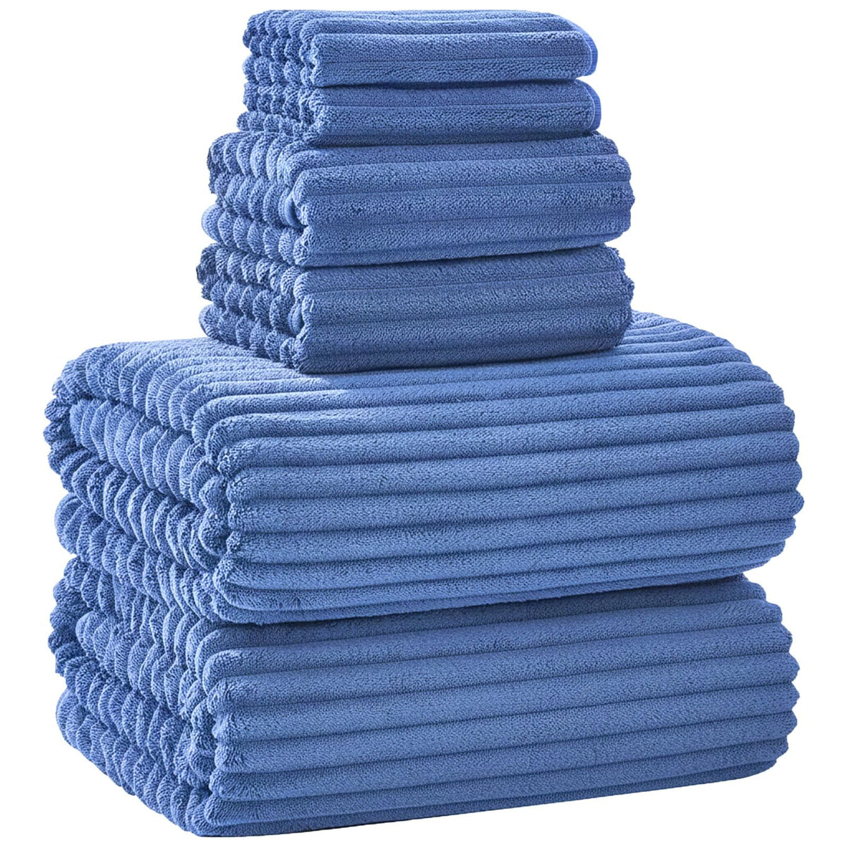 6 PC Bath Towel Set, 40"x80" Oversized Bath Sheets, Navy Blue