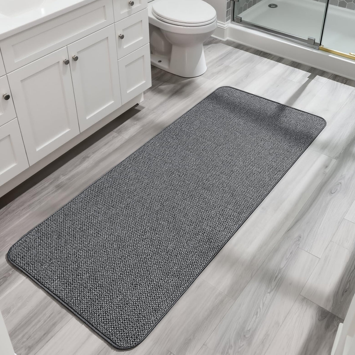 Bath Mat,Ultra Thin Bathroom Rugs,Rubber Bath Mats for Bathroom,No Slip Bath Rugs,Quick Dry,Machine Washable,Low Pile,Absorbent,Shower Outside,Sink,Home Decor Accessories.Grey,1'5"x2'3"(17x27Inch)