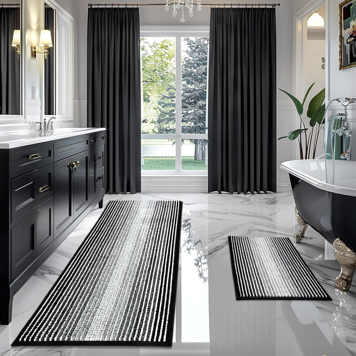 BSICPRO Bathroom Rugs Sets 2 Piece, Non Slip Boho Bath Mats, Beige