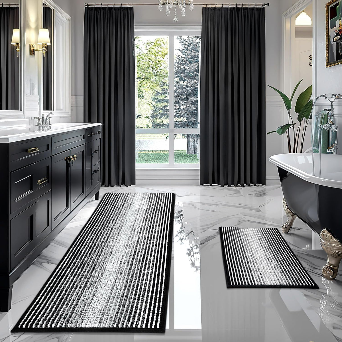 BSICPRO Bathroom Rugs Sets 2 Piece, Non Slip Striped Bath Mats, Aqua Green