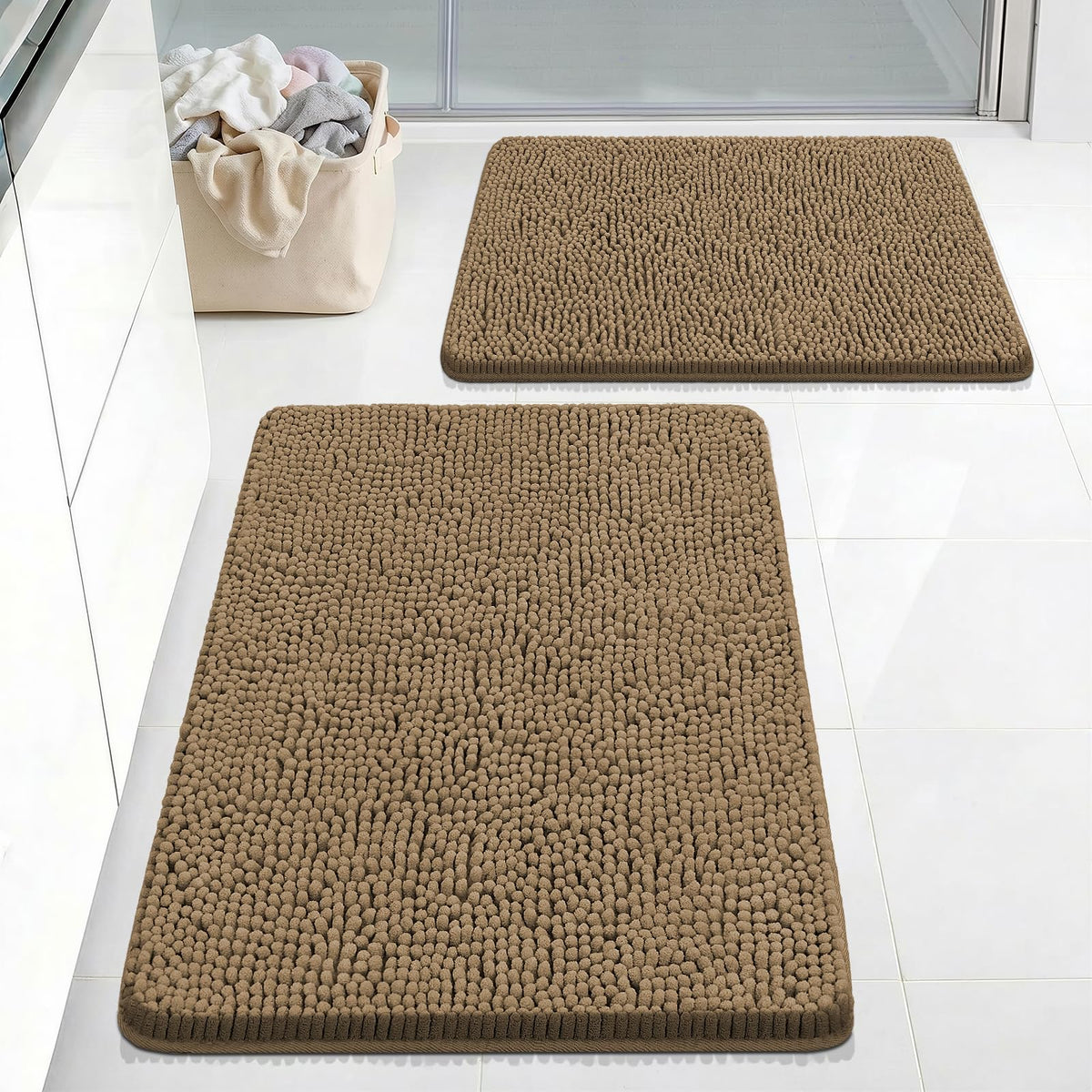 Bcoimo Small Bath Rug Mat,Sage Chenille High Absorbent Bathroom Floor Mats