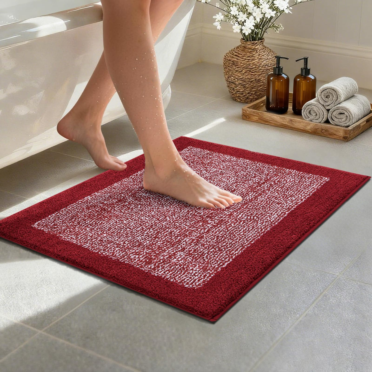 Long 2x4 Ft (48''x24'') Bathroom Rugs, Non Slip Washable Bath Mat Grey