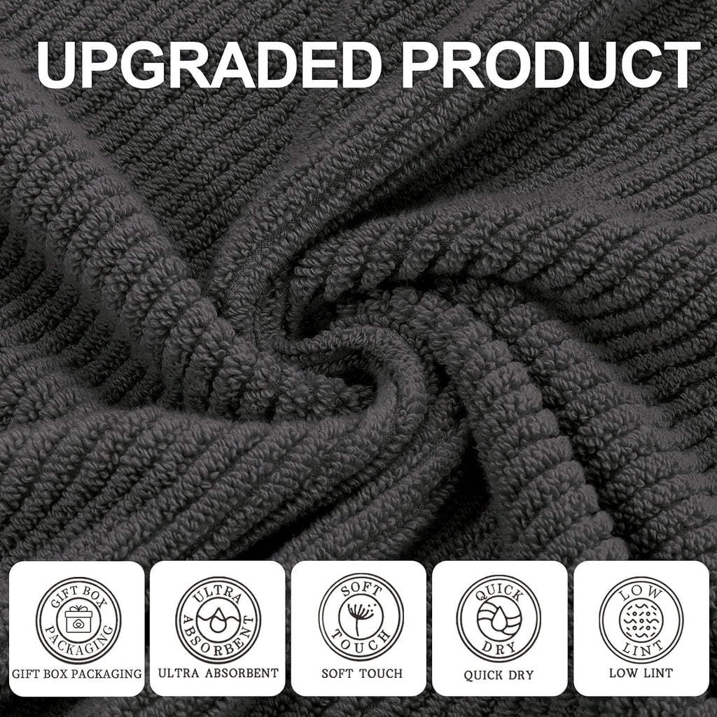 VOOVA & MOVAS 6PC Towel Set, 100% Cotton, Dark Grey