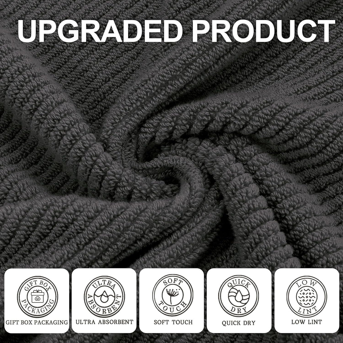 VOOVA & MOVAS 6PC Towel Set, 100% Cotton, Dark Grey