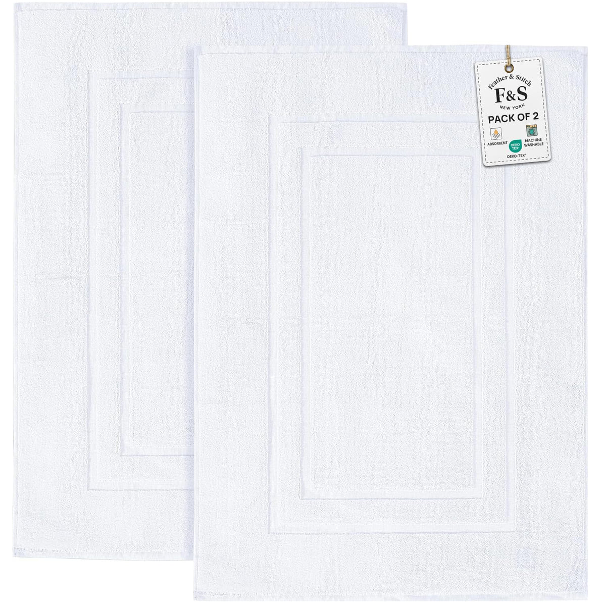 Feather & Stitch 100% Cotton Bath Mats 2 Piece 30x21 Inches, Granite Green
