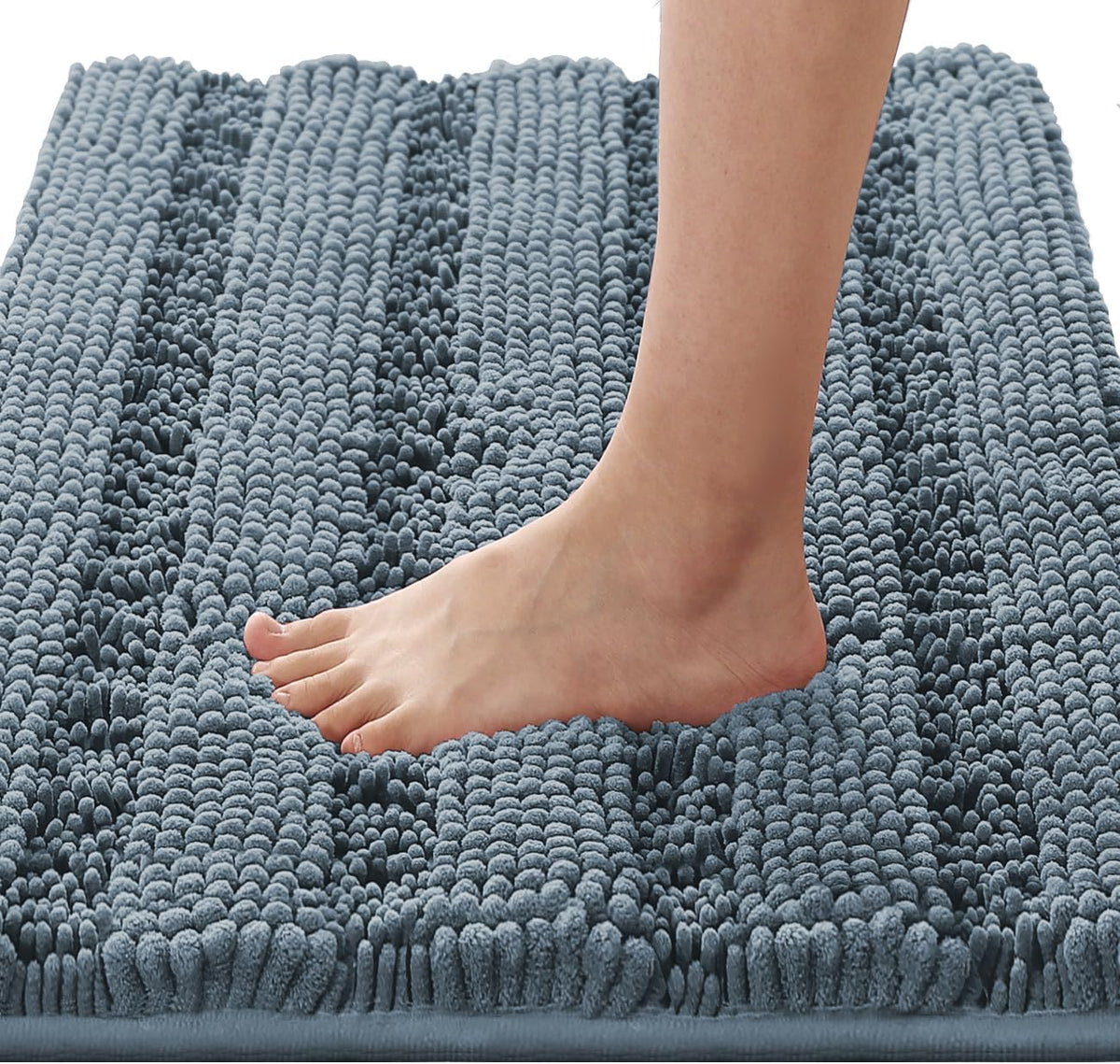H.VERSAILTEX Sage Bathroom Rugs, Bath Mat Set of 2 Extra Thick Chenille Striped Pattern Shaggy Bath Rugs for Bath Room, Non Skid Bath Mats for Bathroom Floor (32 x 20 Plus 24 x 17 - Inches)