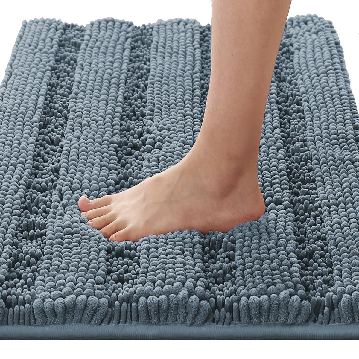 H.VERSAILTEX Sage Bathroom Rugs, Bath Mat Set of 2 Extra Thick Chenille Striped Pattern Shaggy Bath Rugs for Bath Room, Non Skid Bath Mats for Bathroom Floor (32 x 20 Plus 24 x 17 - Inches)