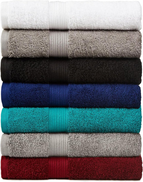 Amazon Basics 6-Piece Oversized Highly Absorbent Fade-Resistant Towel Set, 100% Cotton Towels for Bathroom, Soft, 2 Bath Towels, 2 Hand Towels, 2 Washcloths, White