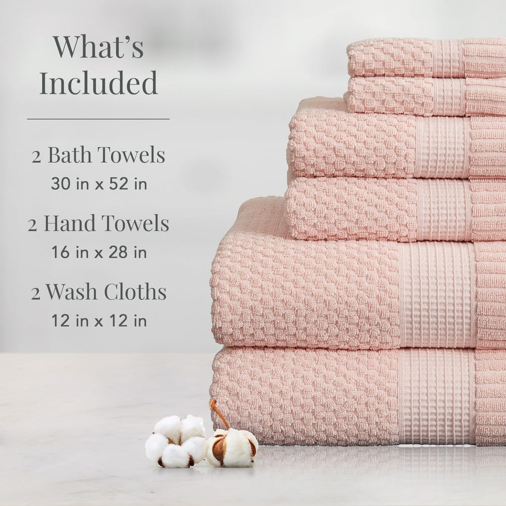 NY Loft 100% Cotton 6-Piece Bath Towel Set | Pink | Oeko-TEX | Quick-Dry
