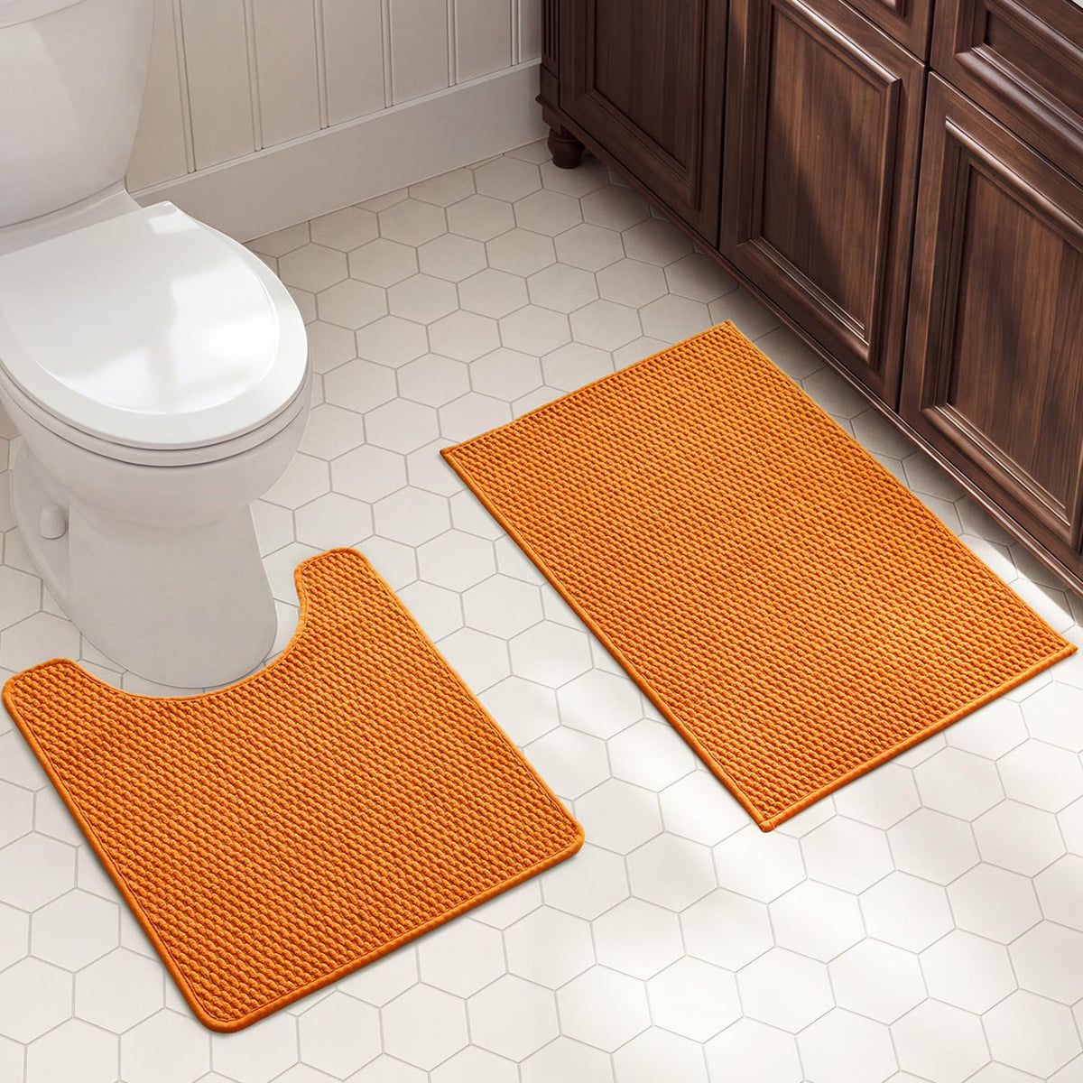 TYUU Bath Mat Set 2 Piece, Thin Bathroom Rugs Non Slip Washable Quick Dry