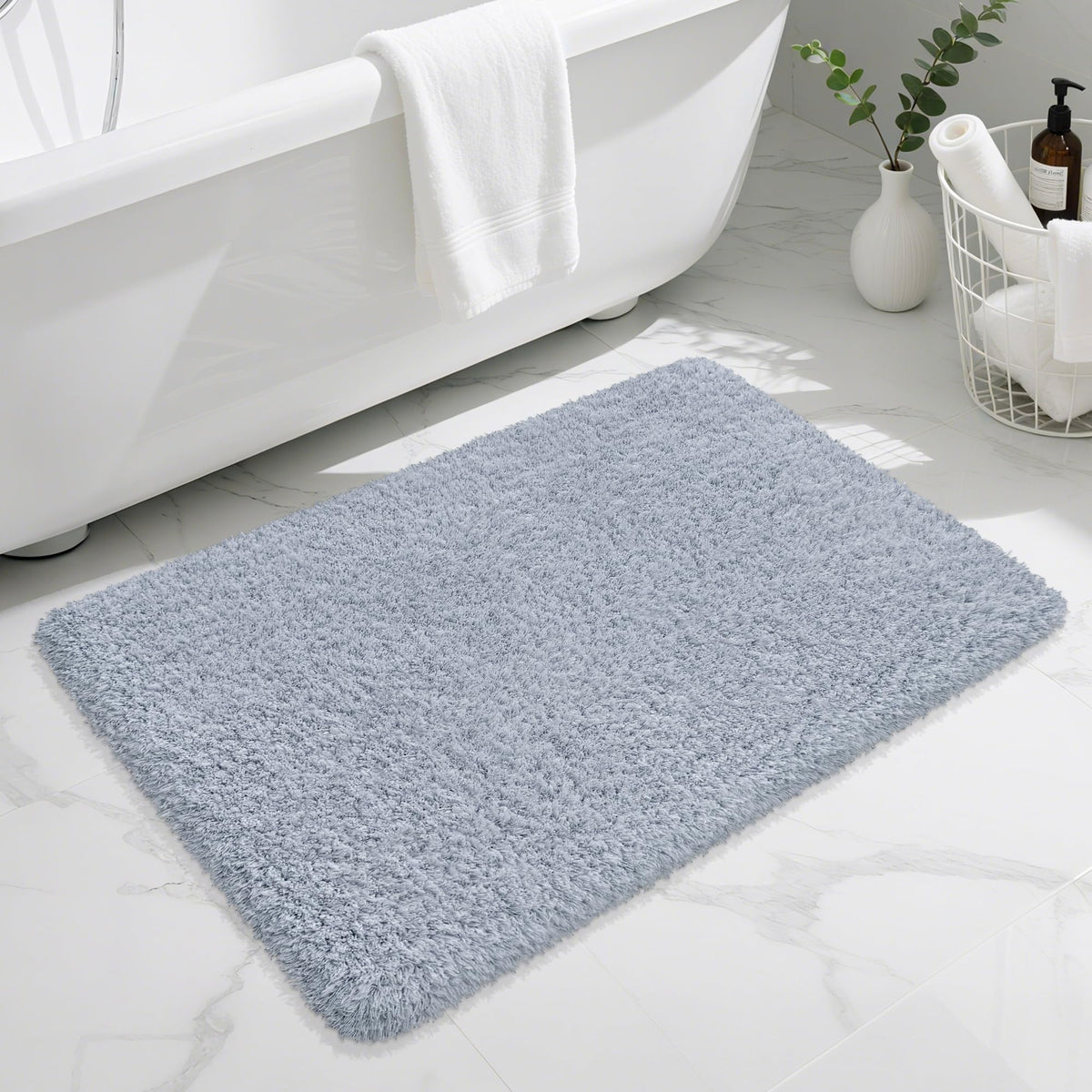 White Bathroom Rugs Non Slip 24"x16",Absorbent Bath Mat Quick Dry
