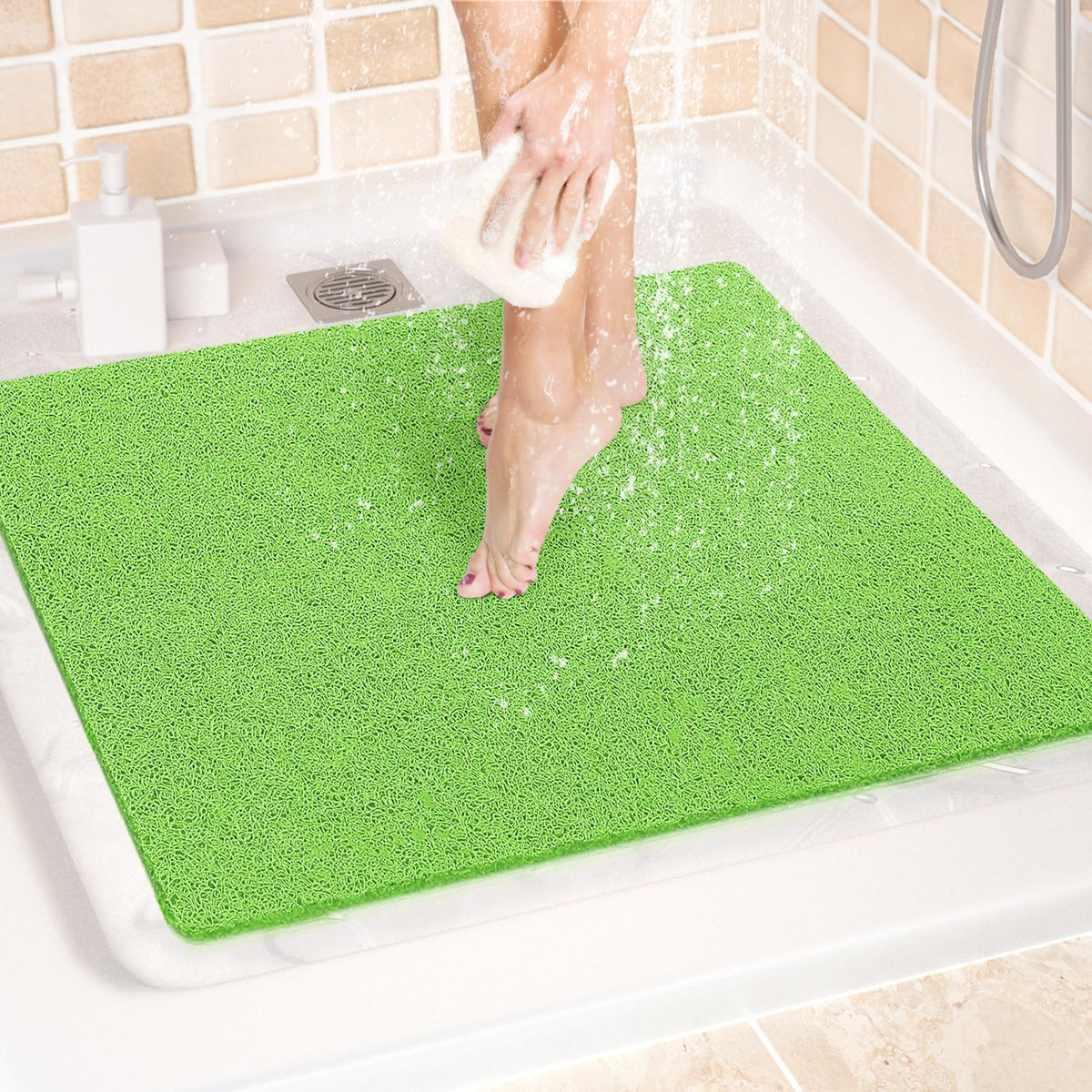 LuxStep Shower Mat Bathtub Mat,24x16 inch, Non-Slip Bath Mat with Drain, Quick Drying PVC Loofah Bathmat for Tub,Shower,Bathroom (Phthalate Free,Grey)
