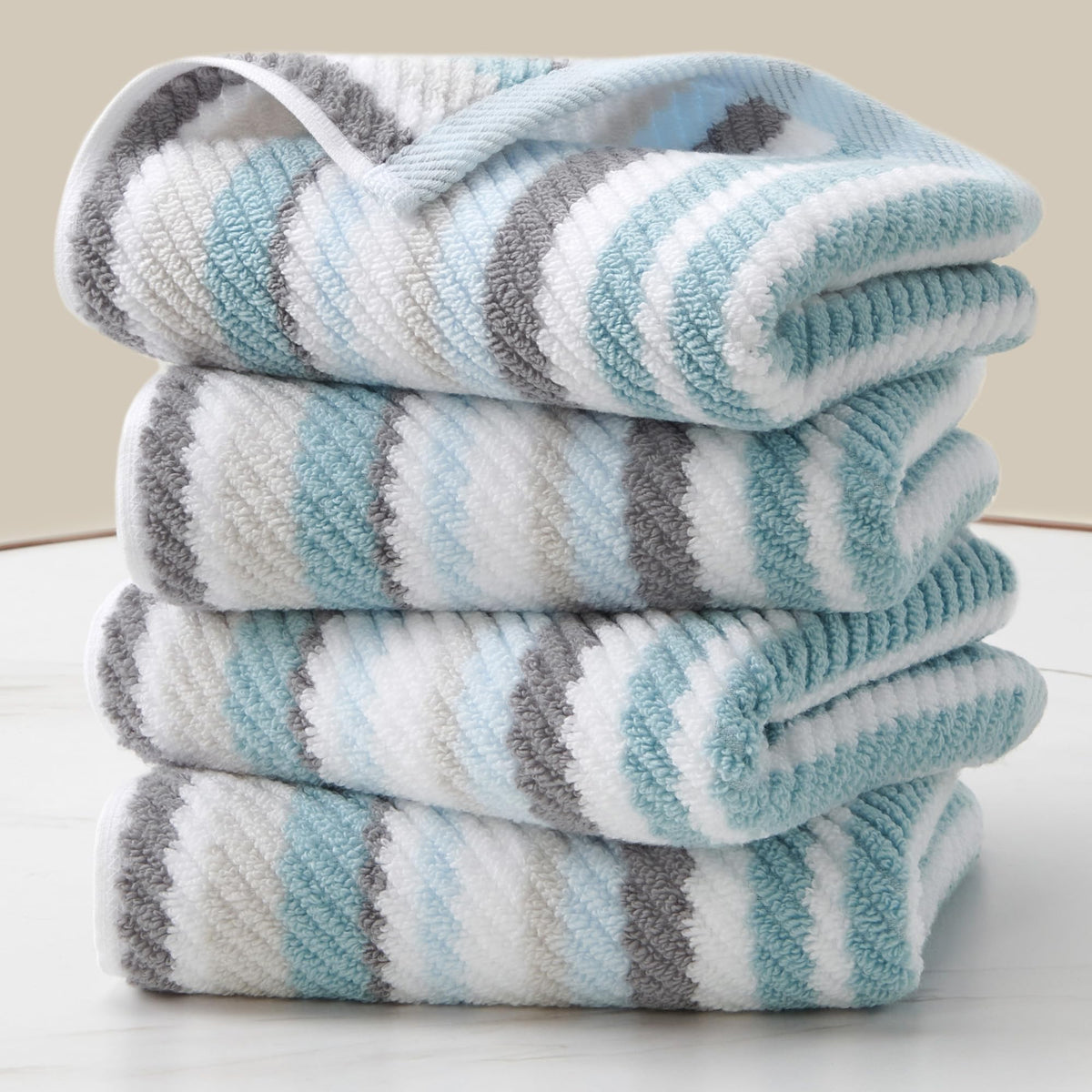 VOOVA & MOVAS Yellow Bathroom Towels 3 Pack, 100% Cotton, Gray Striped