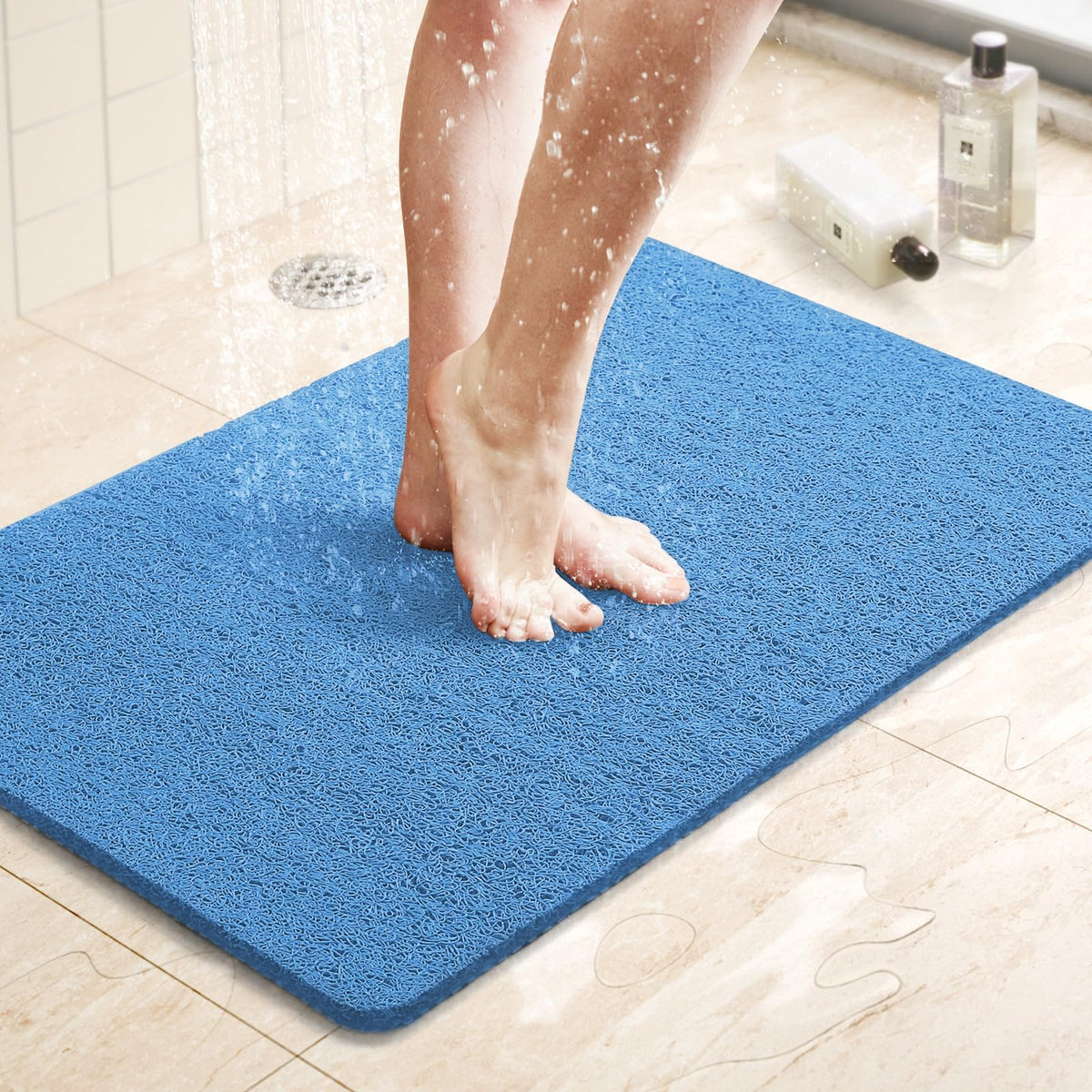 LuxStep Shower Mat Bathtub Mat,24x16 inch, Non-Slip Bath Mat with Drain, Quick Drying PVC Loofah Bathmat for Tub,Shower,Bathroom (Phthalate Free,Grey)