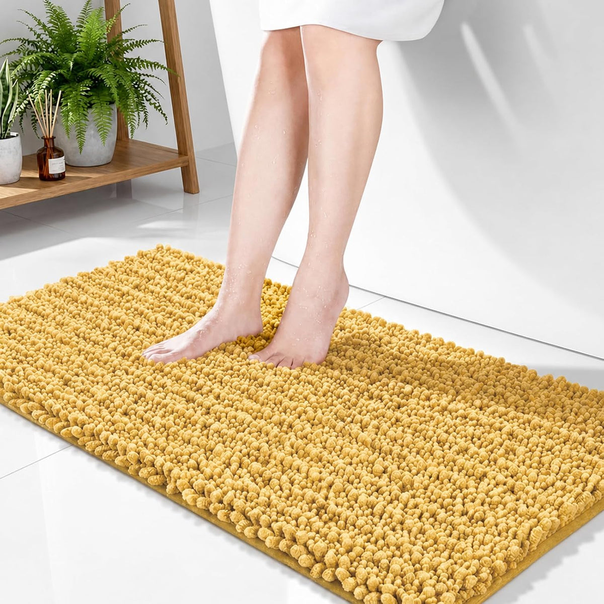 Disolla Navy Blue Bathroom Rug 20x32 Inch - Luxury Chenille Bath Mat, Thick Shaggy Plush Absorbent Rug, Non-Slip Machine Washable Mats for Bathroom Floor & Decor