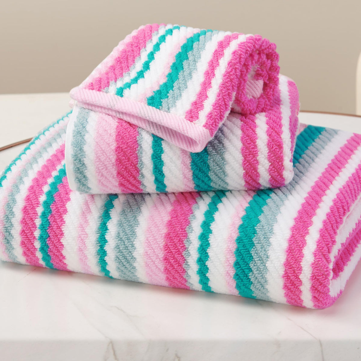 VOOVA & MOVAS Yellow Bathroom Towels 3 Pack, 100% Cotton, Gray Striped