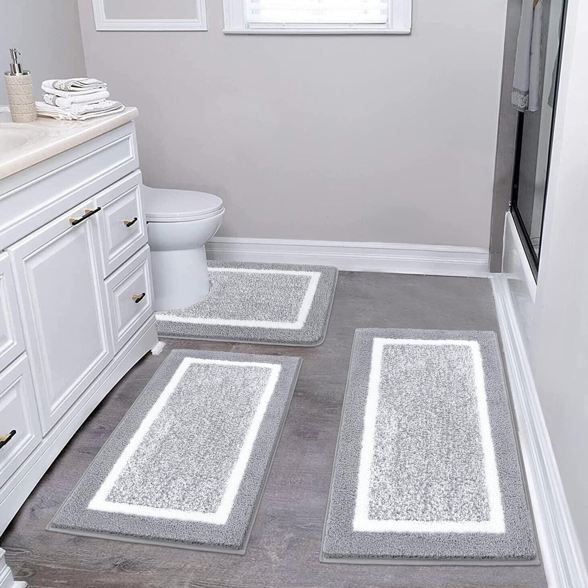 Pauwer Bathroom Rug Sets 3 Piece, Non Slip Washable Bath Mat, Black