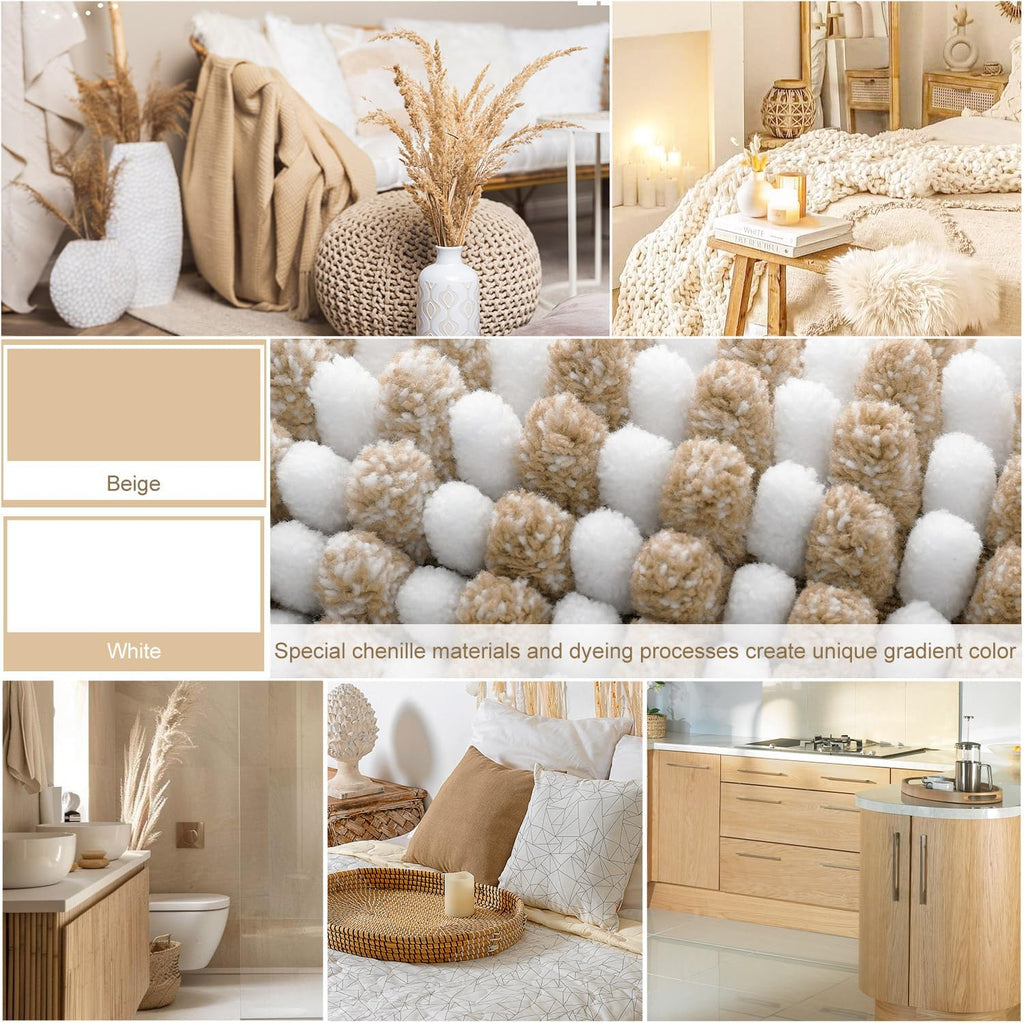 BSICPRO Bathroom Rugs Sets 2 Piece, Non Slip Boho Bath Mats, Beige