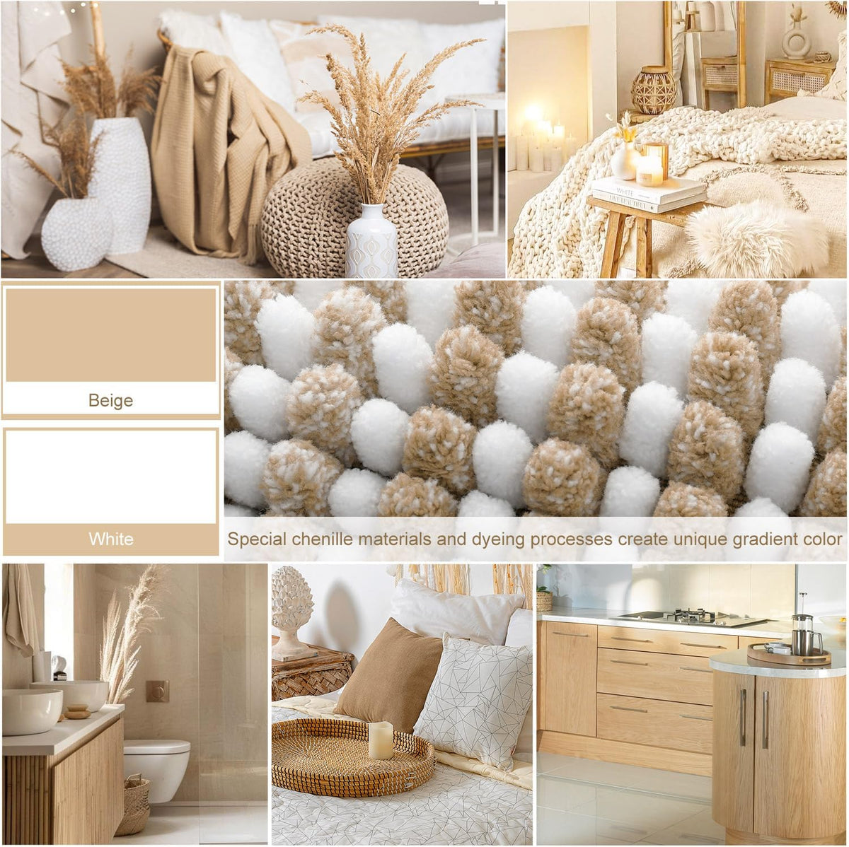 BSICPRO Bathroom Rugs Sets 2 Piece, Non Slip Boho Bath Mats, Beige