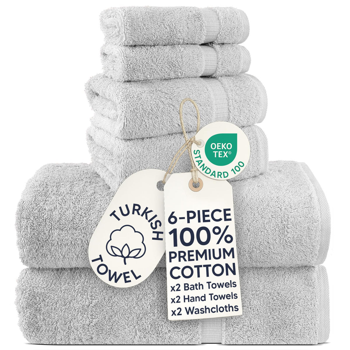 Chakir Turkish Linens 100% Cotton 4-Pack Bath Towels 27x54, Gray