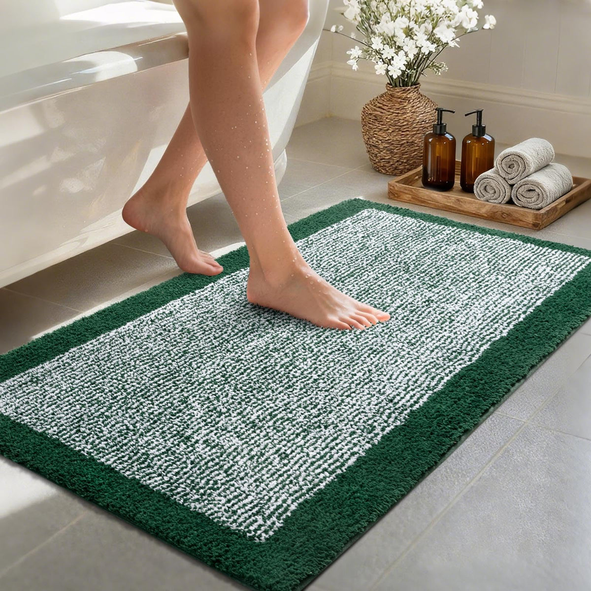 Long 2x4 Ft (48''x24'') Bathroom Rugs, Non Slip Washable Bath Mat Grey