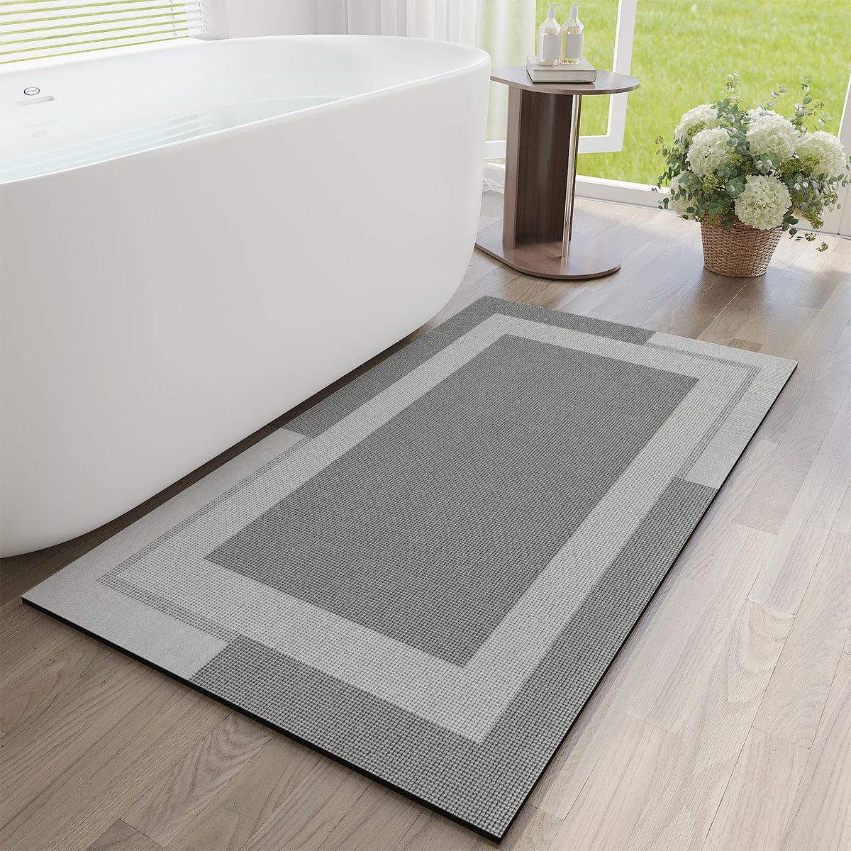 YDKGL Non Slip Bath Mat Thin Bathroom Rugs Fit Under Door Dark Grey 16"x24"