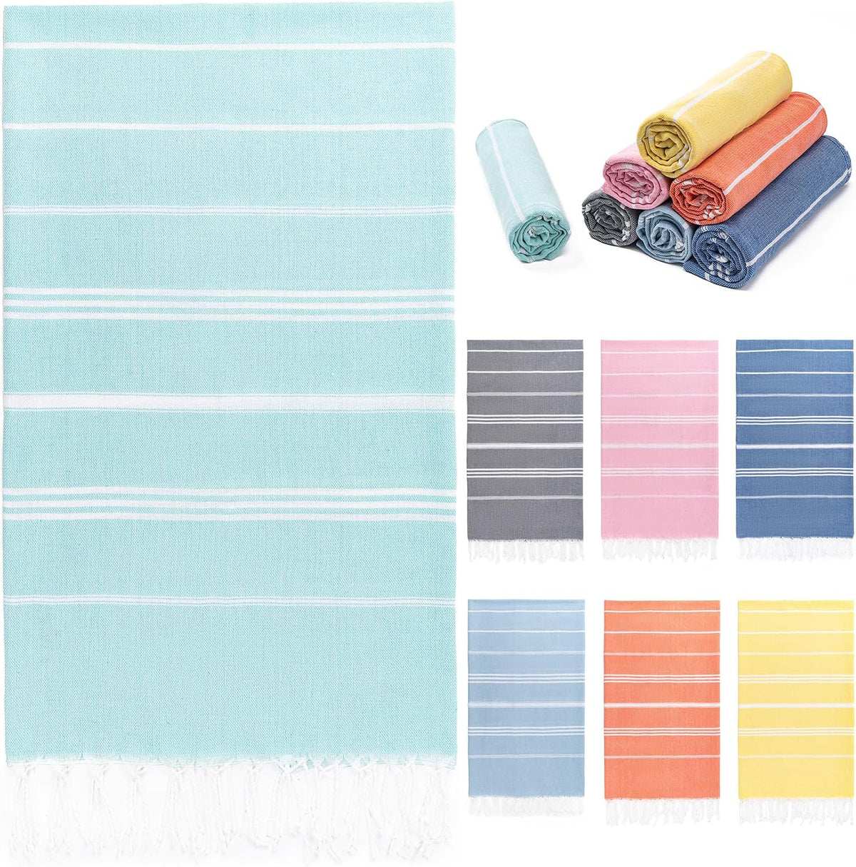 Turkish Beach Towel, 36"x71" Quick Dry Sand Free Oversized Towel, Aqua