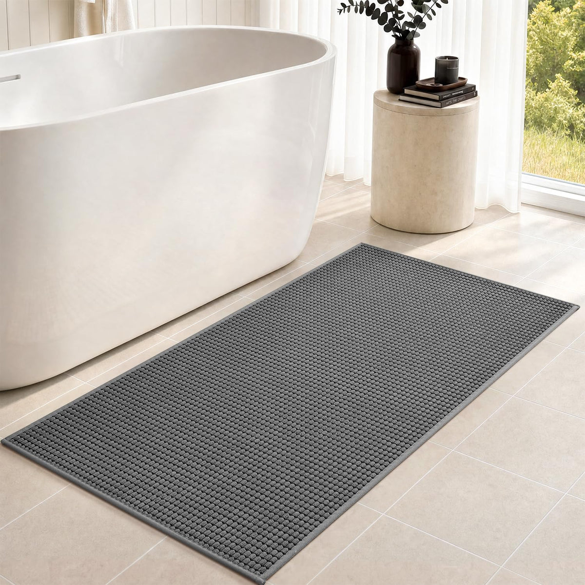 tchdio Bath Mat, Absorbent Bathroom Mat Quick Dry, Thin Bathroom Rugs Fit Under Door, Non Slip Washable Bath Rugs with Solid Rubber Backing, Low Profile Bath Mats for Bathroom, Grey, 16" x 24"
