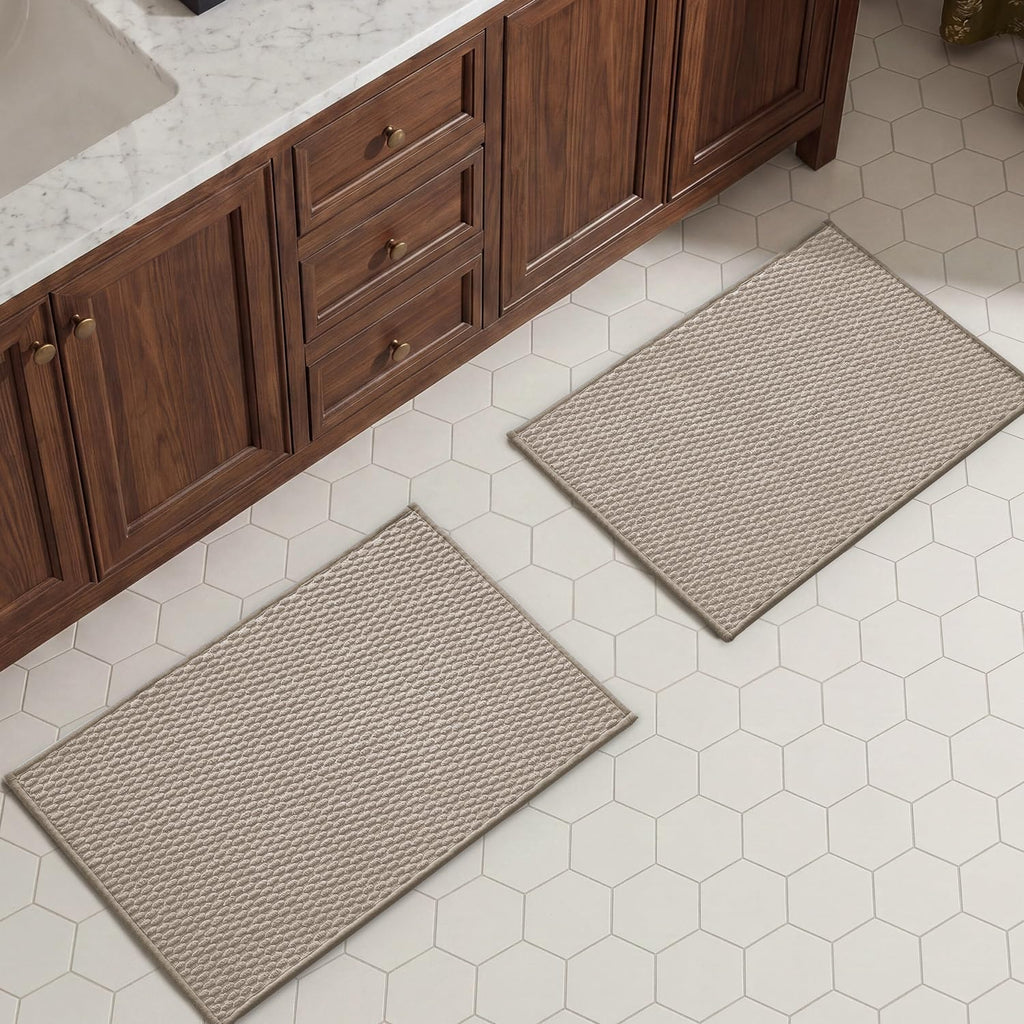 TYUU Bath Mat Set 2 Piece, Thin Bathroom Rugs Non Slip Washable Quick Dry