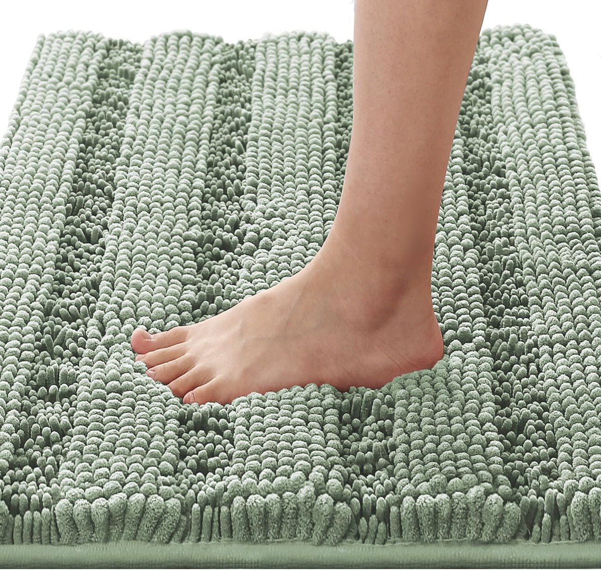 H.VERSAILTEX Sage Bathroom Rugs, Bath Mat Set of 2 Extra Thick Chenille Striped Pattern Shaggy Bath Rugs for Bath Room, Non Skid Bath Mats for Bathroom Floor (32 x 20 Plus 24 x 17 - Inches)