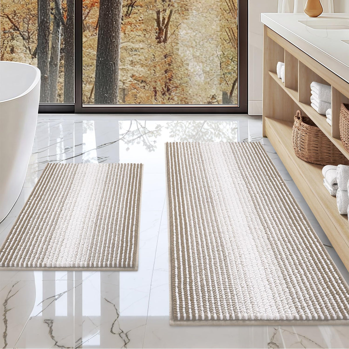 BSICPRO Bathroom Rugs Sets 2 Piece, Non Slip Striped Bath Mats, Aqua Green
