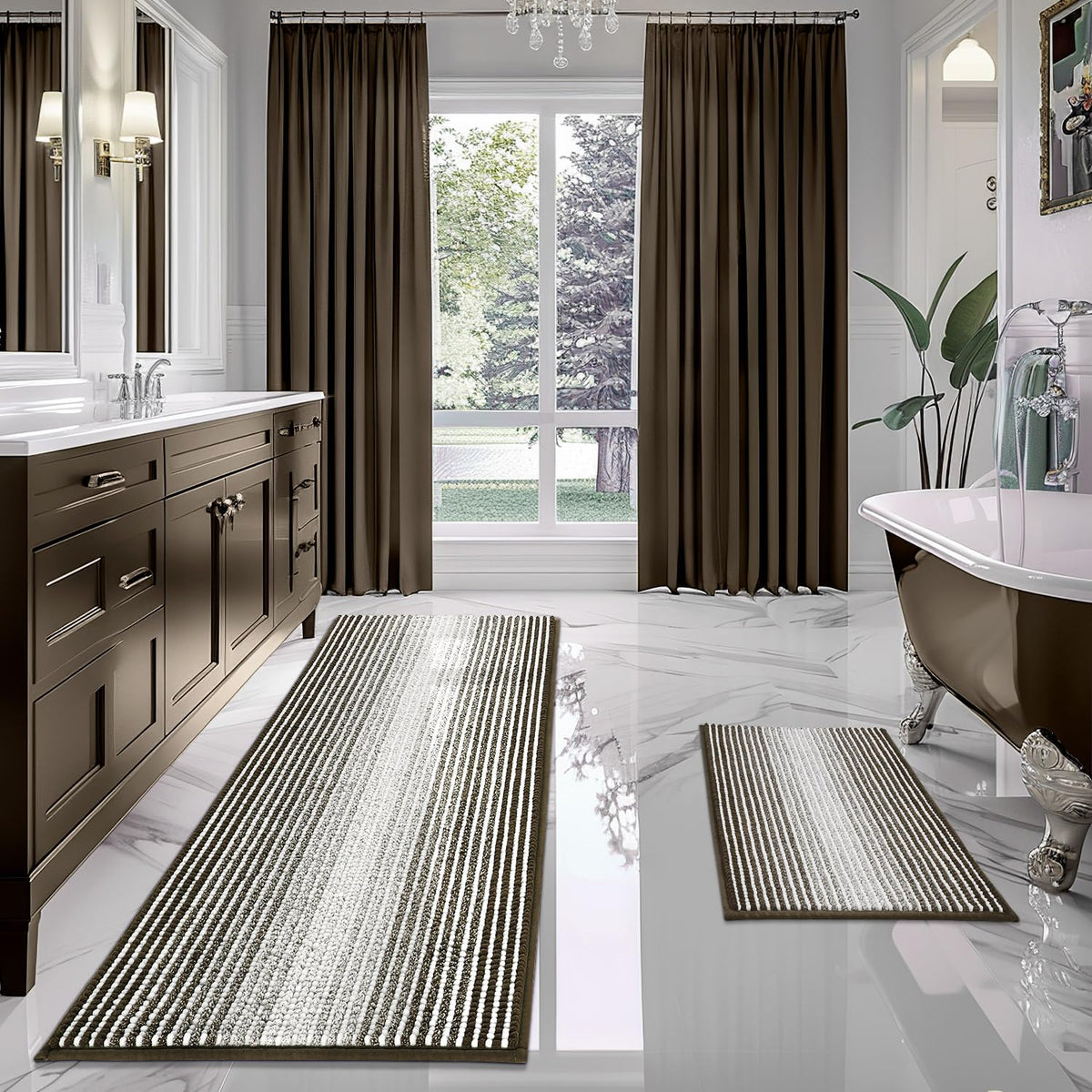 BSICPRO Bathroom Rugs Sets 2 Piece, Non Slip Striped Bath Mats, Aqua Green