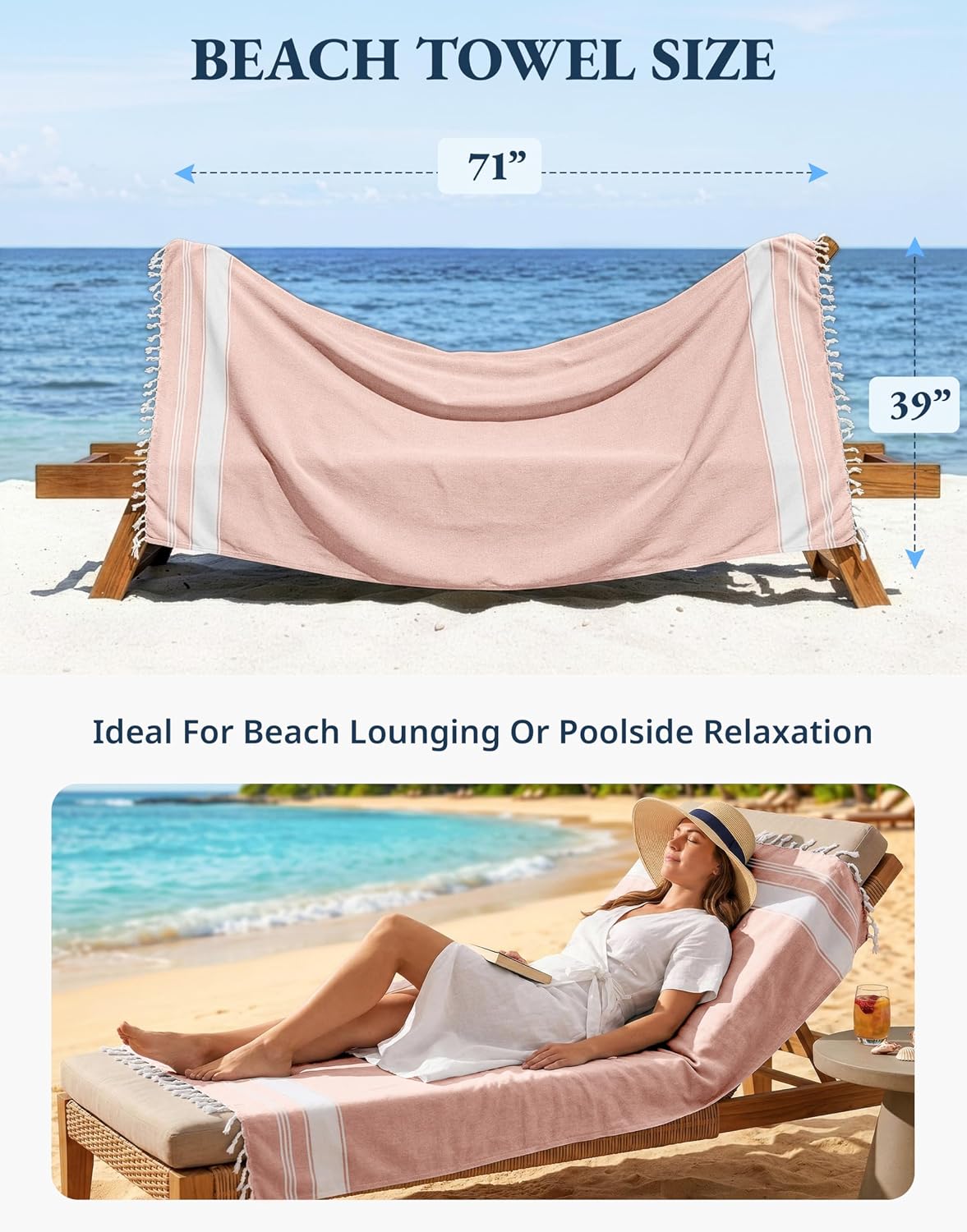LANE LINEN Turkish Towels 6 Pcs, Beach Towels Oversized, Soft - Beach Party
