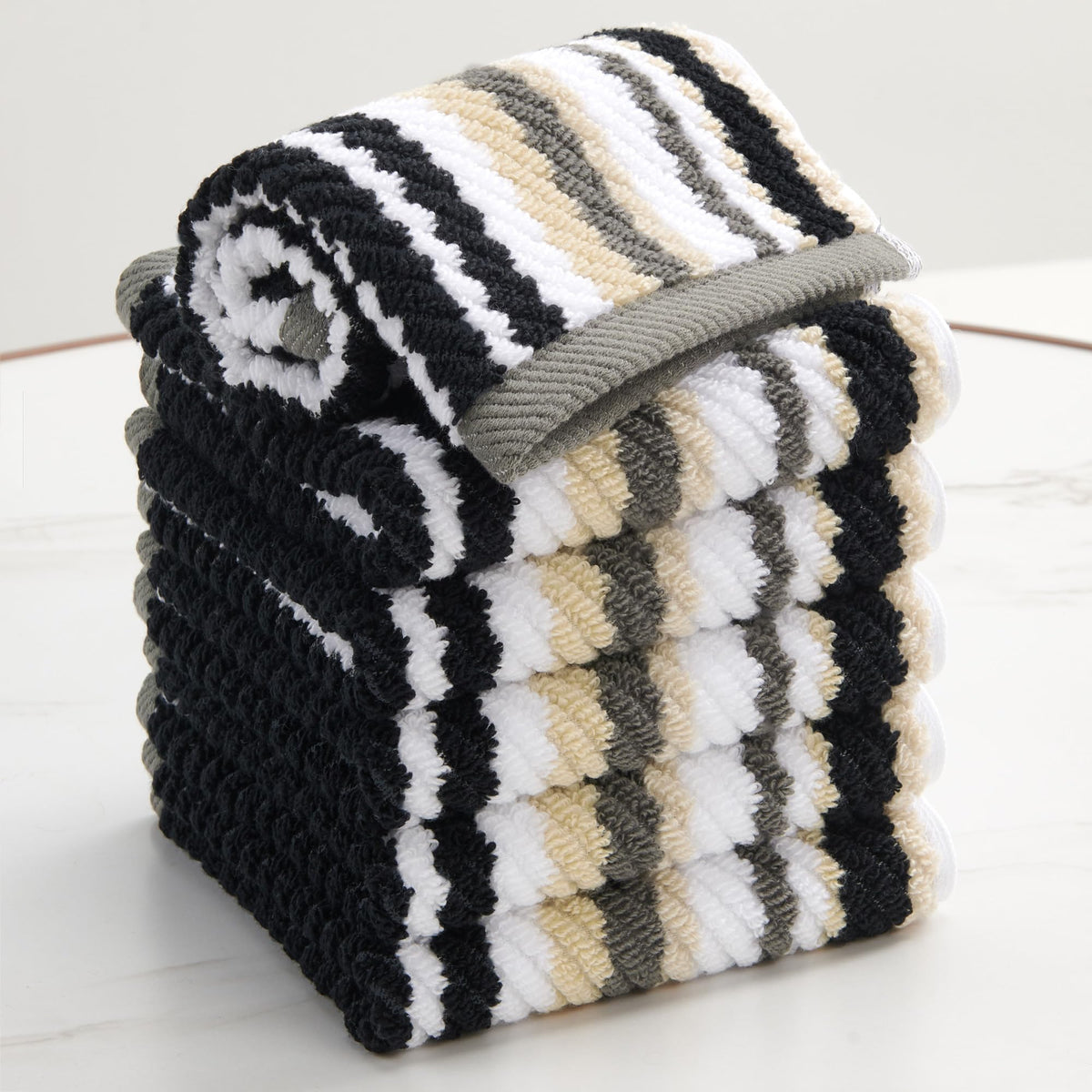 VOOVA & MOVAS Yellow Bathroom Towels 3 Pack, 100% Cotton, Gray Striped