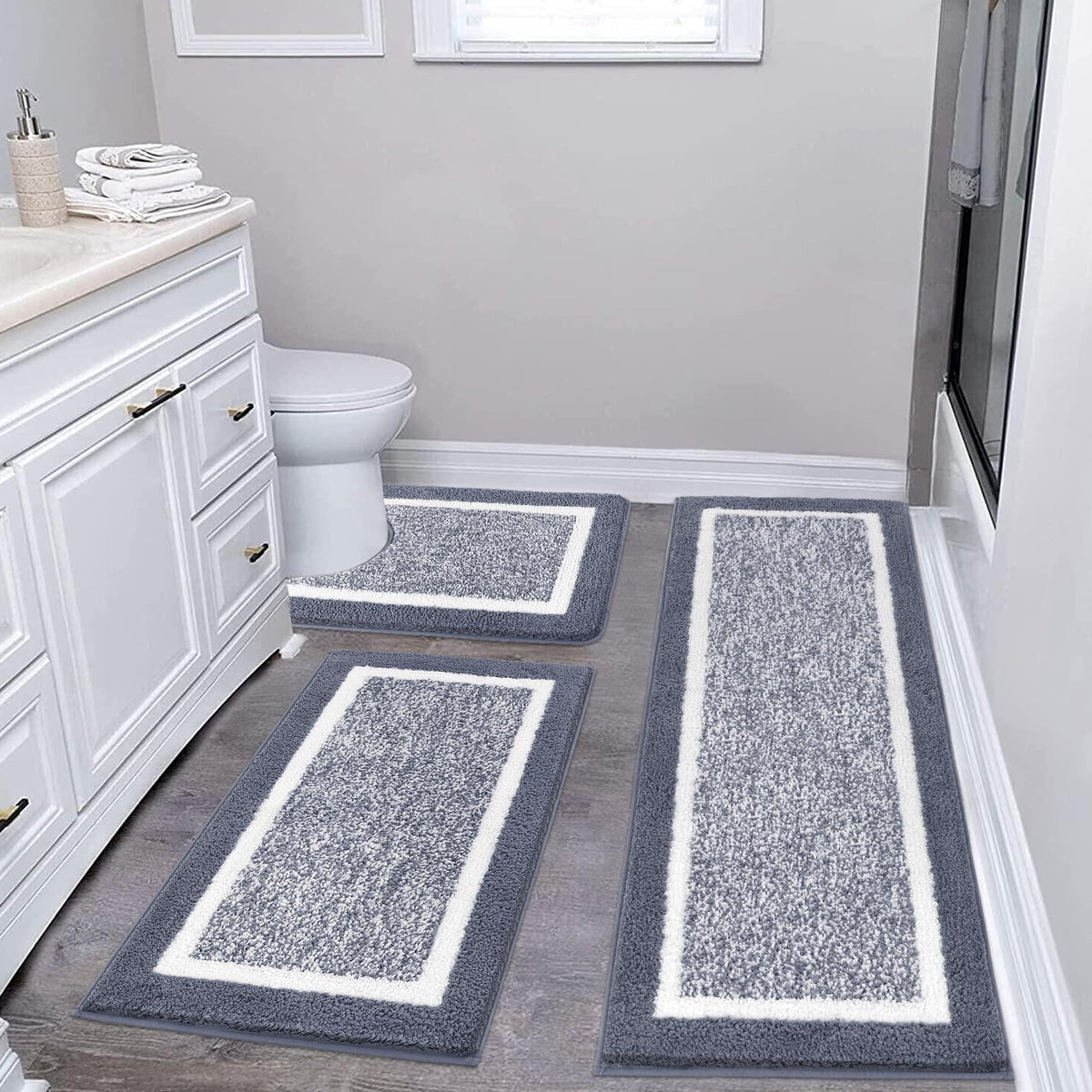 Pauwer Bathroom Rug Sets 3 Piece, Non Slip Washable Bath Mat, Black