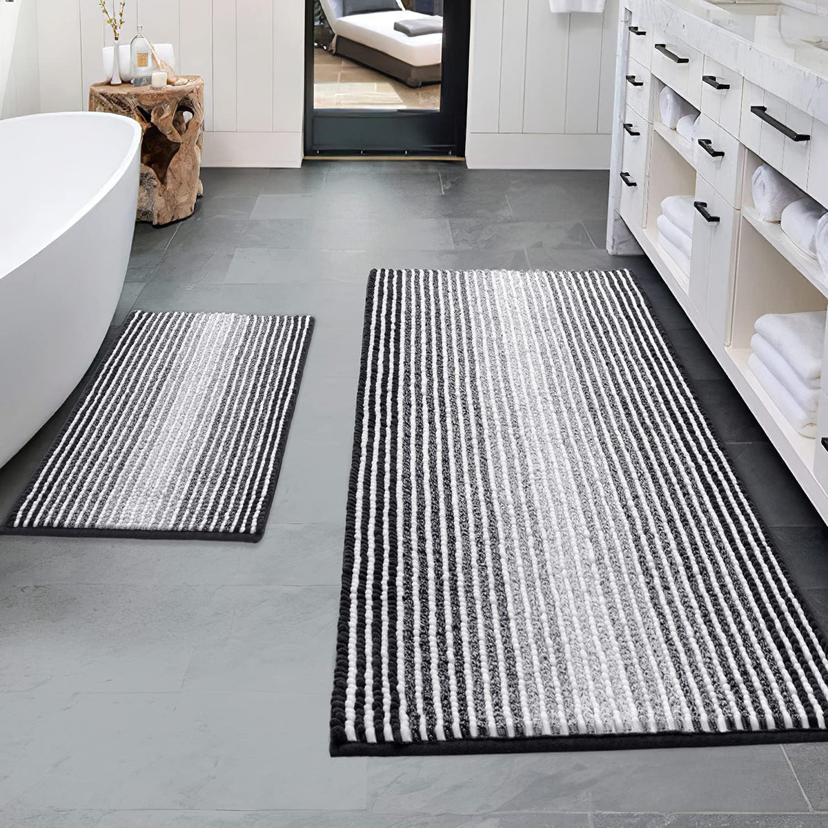 BSICPRO Bathroom Rugs Sets 2 Piece, Non Slip Striped Bath Mats, Aqua Green