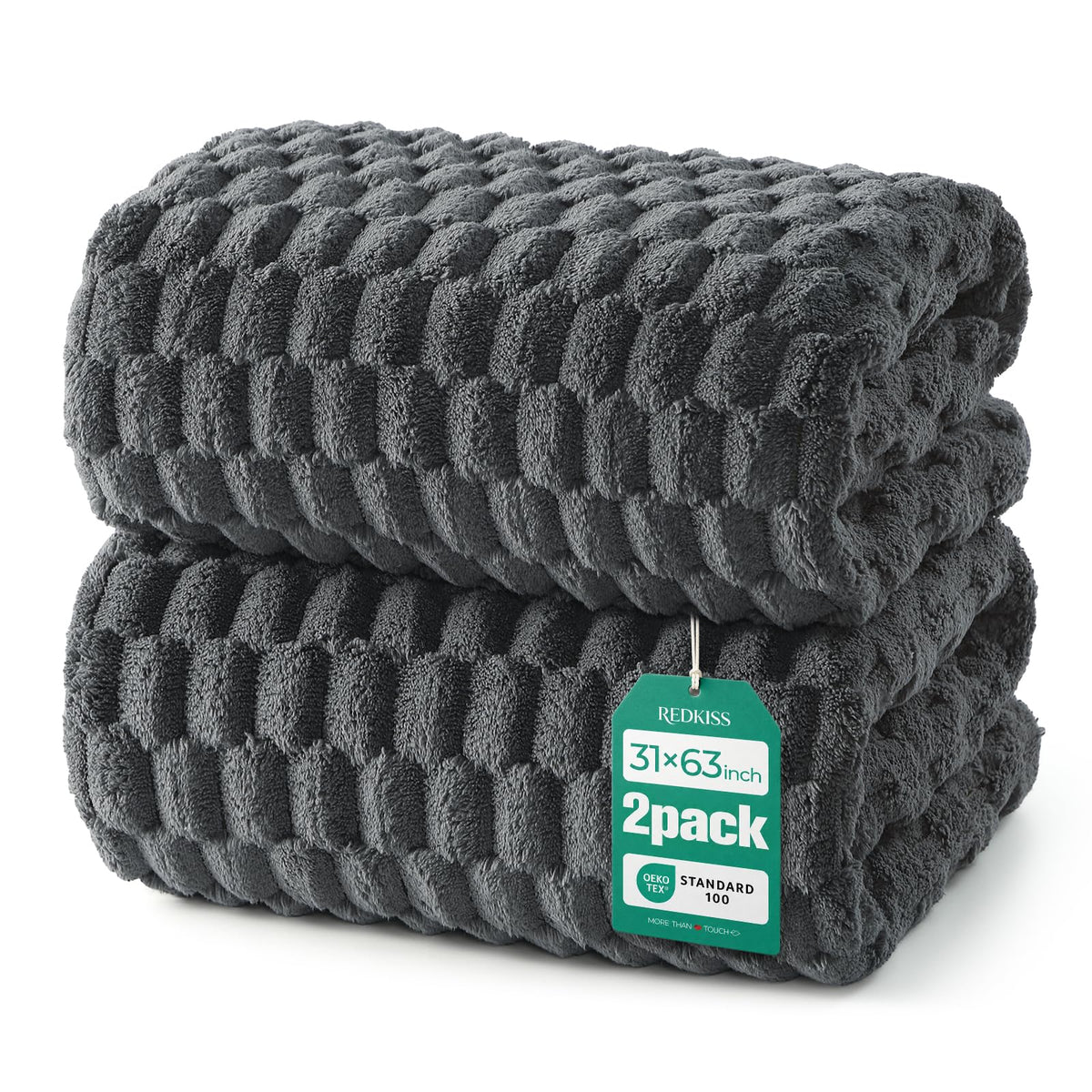 REDKISS Microfiber Bath Towels of 4-27x55 Inches Bath Towel Large, Highly Absorbent Towels for Bathroom, Quick Drying, Super Soft, Lint Free Fluffy Shower Towel for Gym, SPA, Gray, Blue