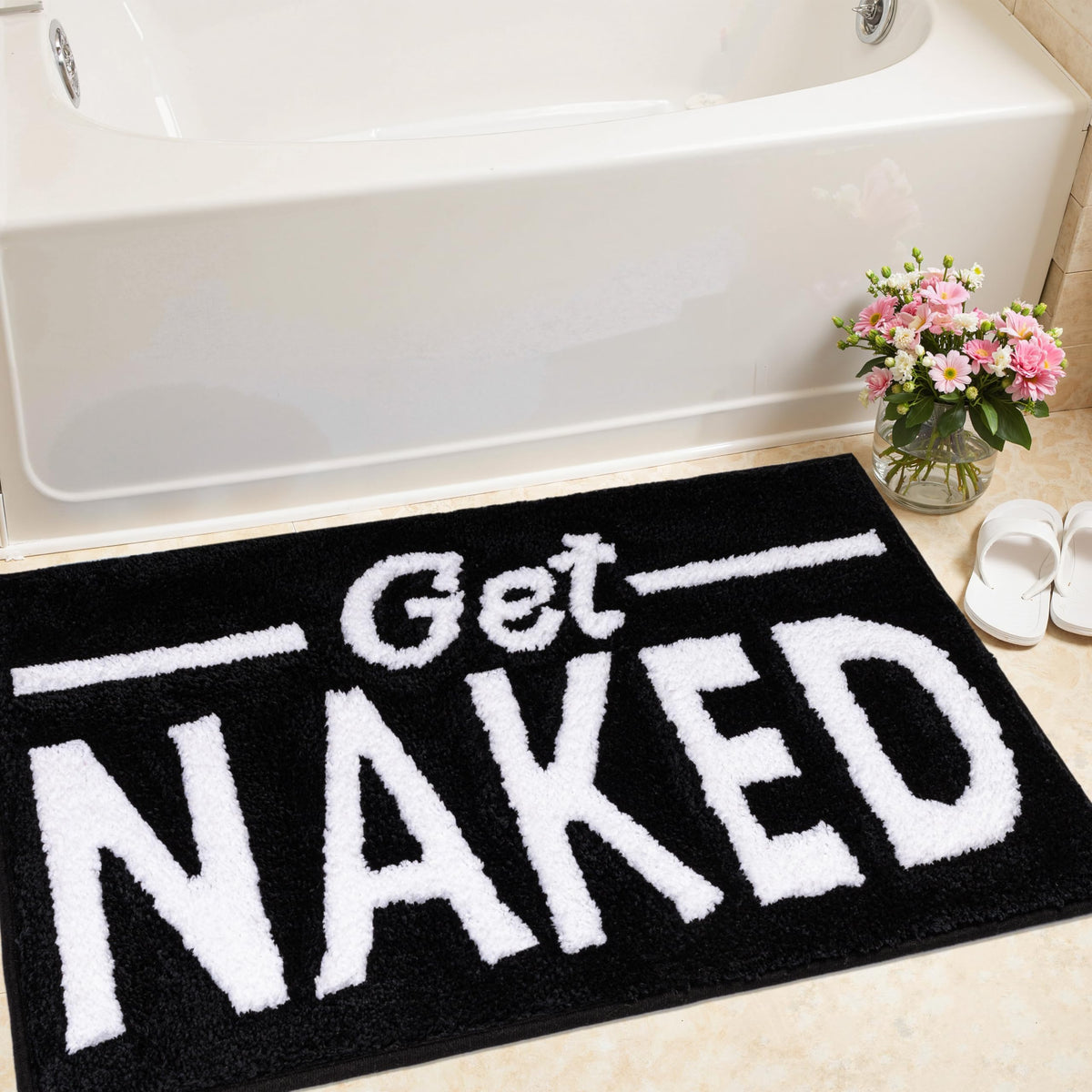 KOEXM Get Naked Bath Mat Black Cute Bathroom Rugs 16" x 24" Non Slip