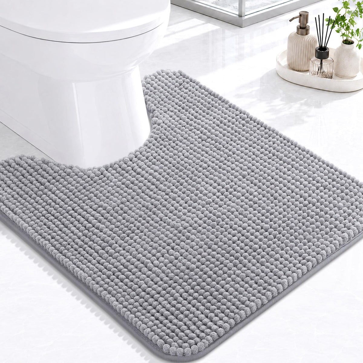 Arotive Chenille Bathroom Rugs 30x20, Soft Absorbent Bath Mat, Grey