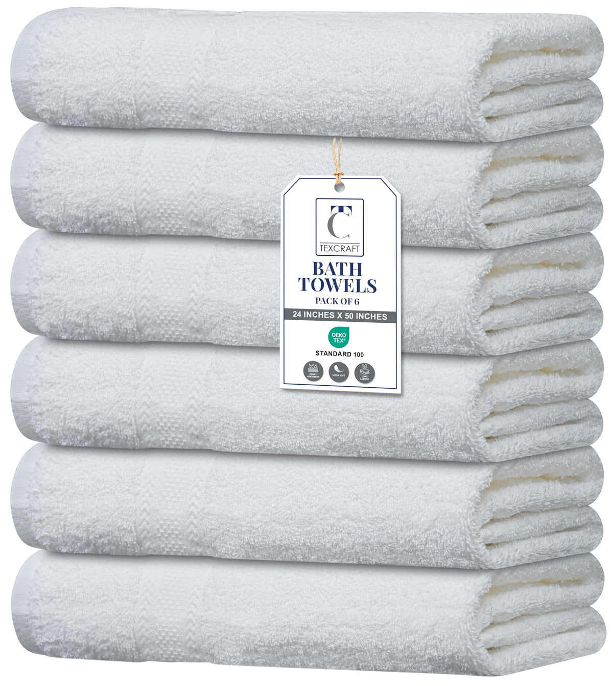 Medium Size Bath Towels Set of 6 – 100% Cotton Terry – 24" x 48" – Quick Dry, Soft & Highly Absorbent – Beige Towels for Bathroom, Gym, Spa, Pool & Daily Use