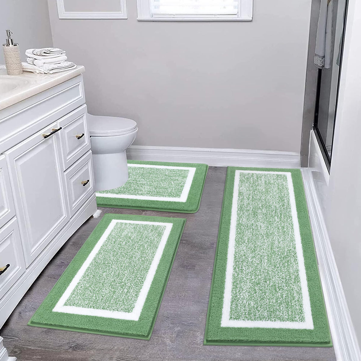 Pauwer Bathroom Rug Sets 3 Piece, Non Slip Washable Bath Mat, Black
