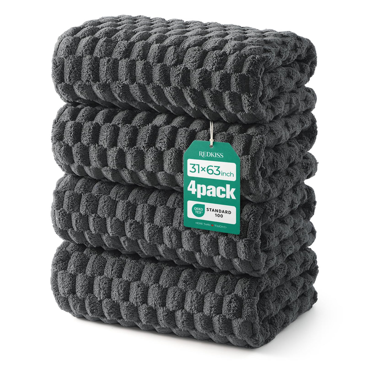 REDKISS 4 Pack Microfiber Bath Towels - Extra Large, Super Absorbent, Quick Dry Waffle Towels Set for Bathroom, Spa, Gym, and Travel - Luxury, Plush, 4 Multicolor