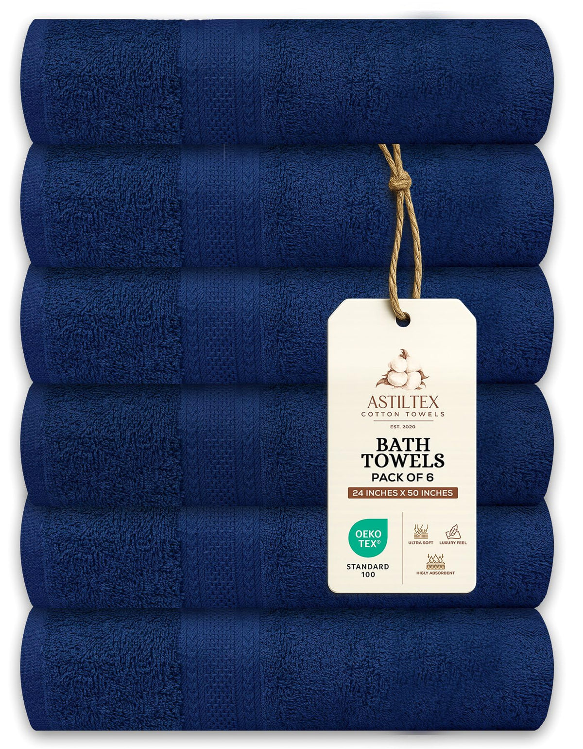 Bath Towels Pack of 6 – 24" x 48" – 100% Cotton Terry, Soft, Quick-Dry & Highly Absorbent – Black Towels for Bathroom, Spa, Gym, Hotel, Pool & Everyday Use