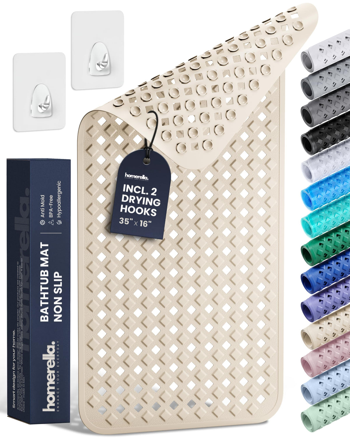 homerella Bathtub Mat Non Slip 35x16 Shower Mat Non Slip Anti Mold BPA Free