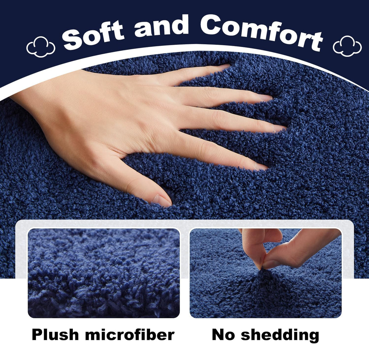 TYUU Navy Blue Bathroom Rugs, Ultra Soft Bath Rugs Non Slip Washable, Super Absorbent Quick Dry Small Bath Mat with Rubber Backing for Bathroom Floor, Shower, or Sink, Navy Blue 16" x 24"