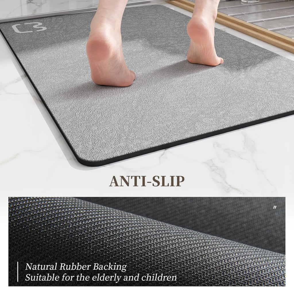 Diatomaceous Earth Bath Mat Stone Bath Mats for Bathroom,15.7"x23.6",Grey