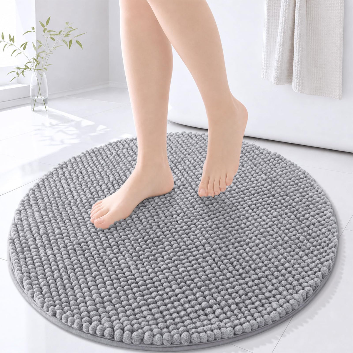 Arotive Chenille Bathroom Rugs 30x20, Soft Absorbent Bath Mat, Grey