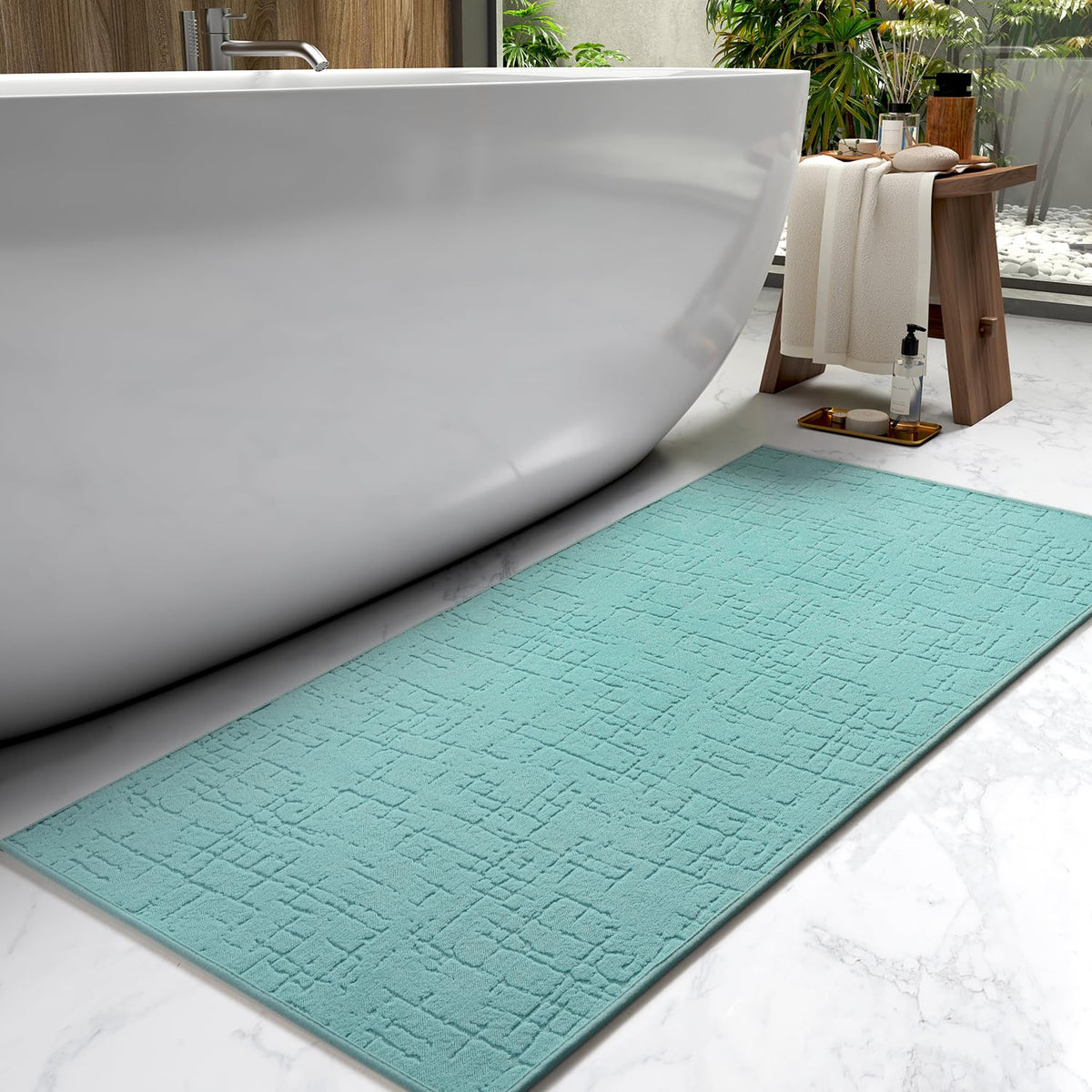 AMOAMI-Bath Mat-Absorbent Quick Dry Bathroom Floor Mats-Washable Rubber Backing Bath Mats for Bathroom Rugs Fit Under Door-Bath Rug for in Front of Sink Bathtub Shower Room, Grey 17''x24''