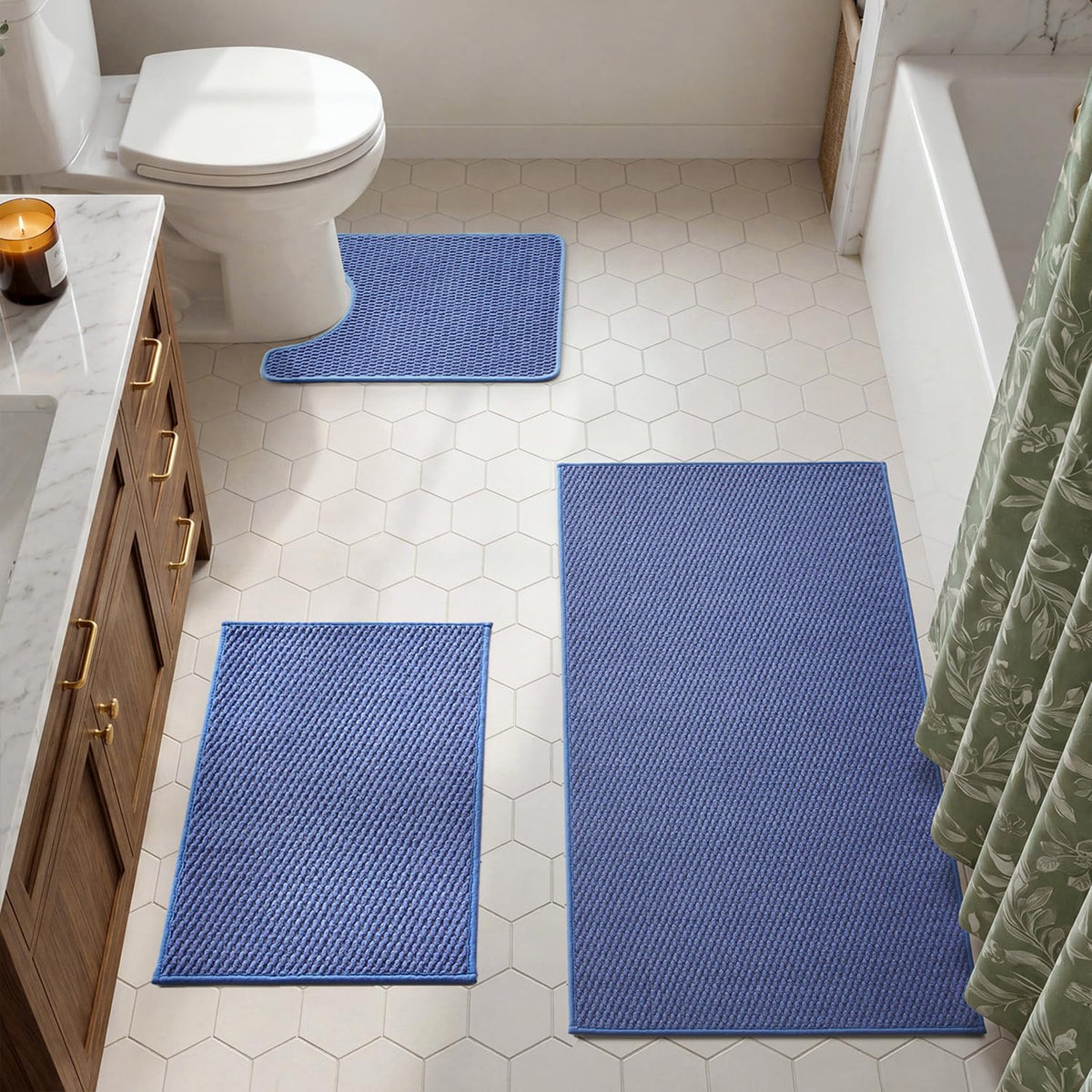 TYUU Bath Mat Set 2 Piece, Thin Bathroom Rugs Non Slip Washable Quick Dry